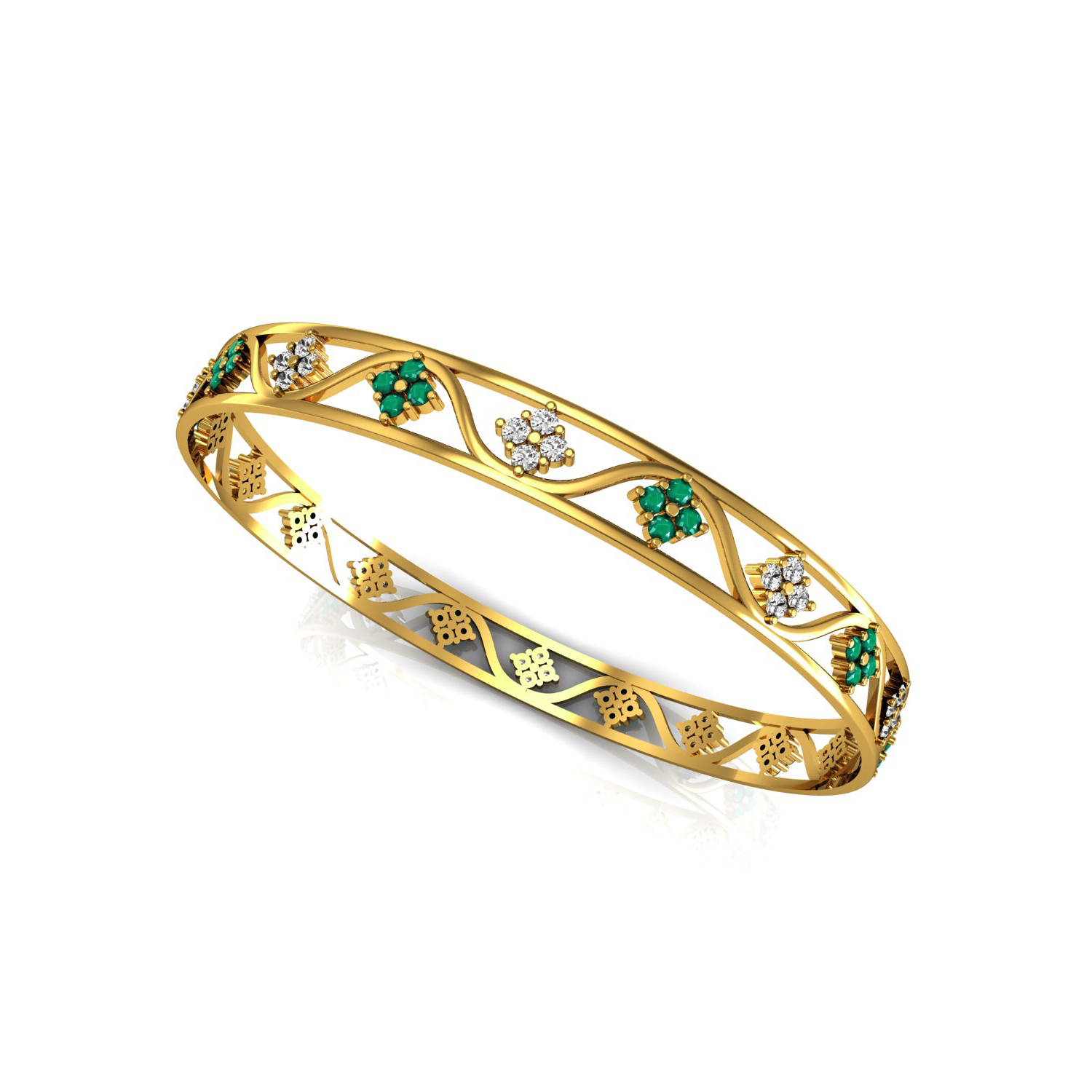 Attractive Diamond Bangle With Emerald