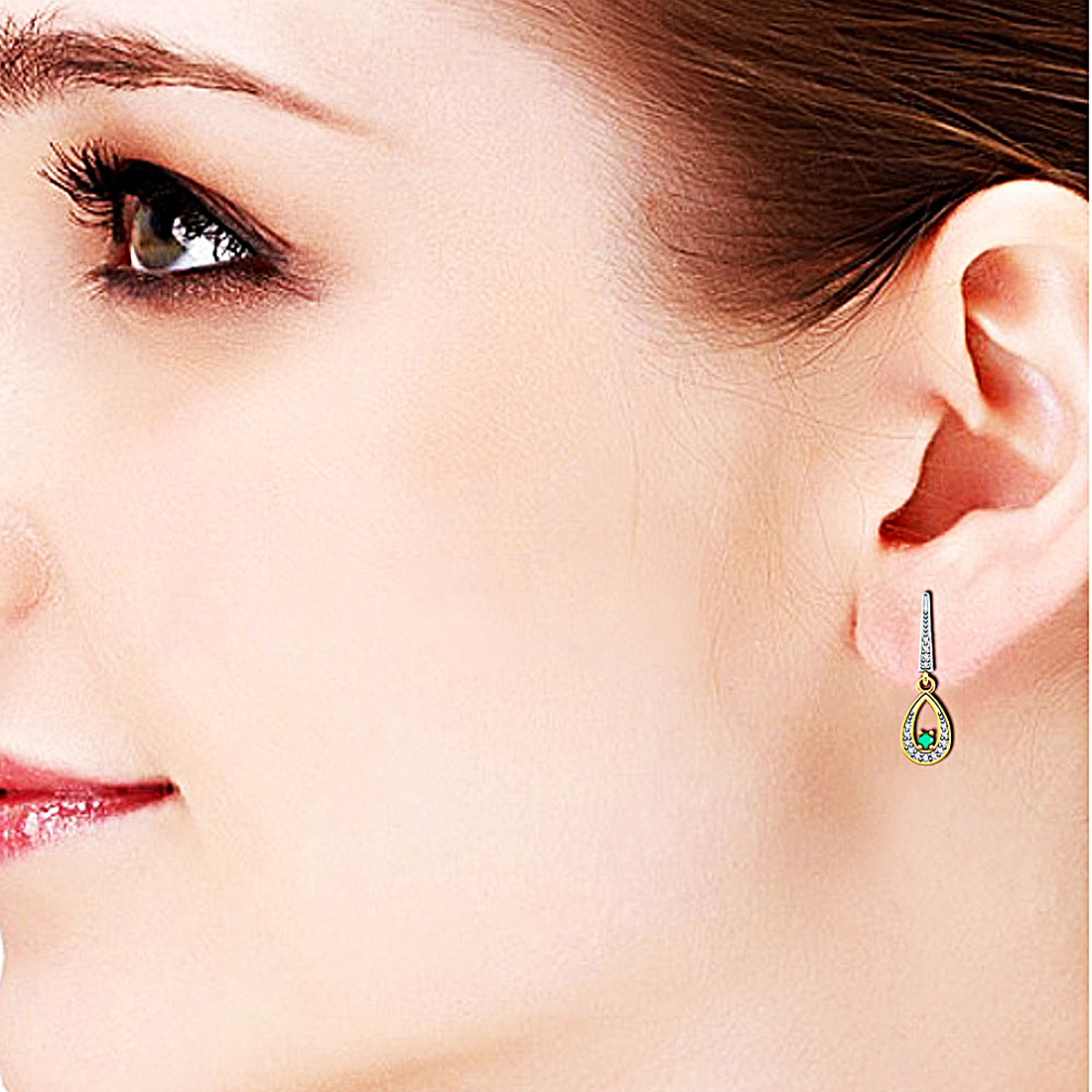 Emeralds in Diamond Earring