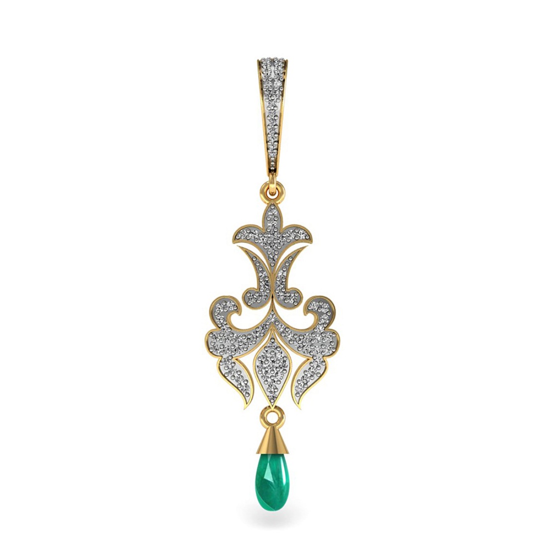 Diamond Pendant with Drop Emerald