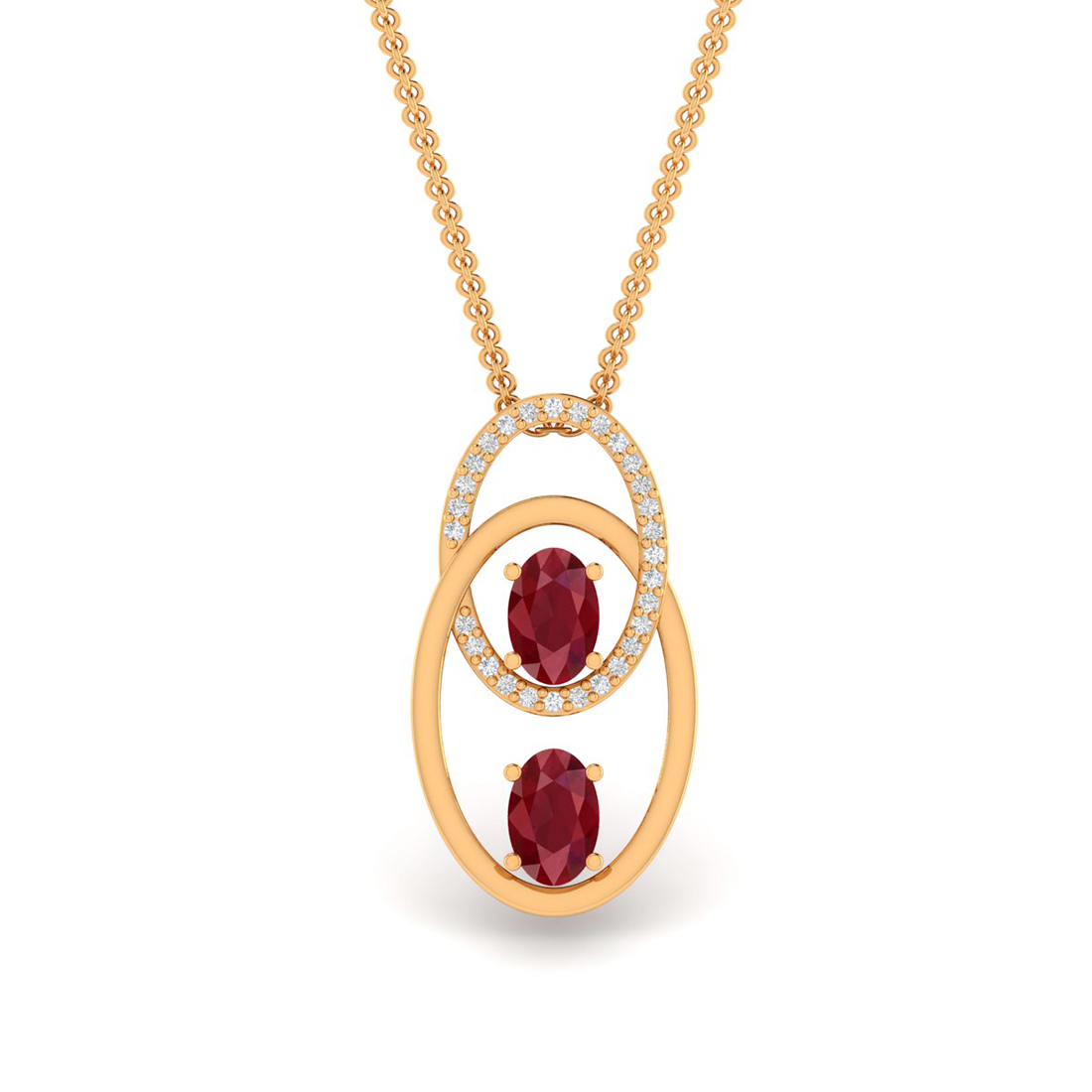 Oval Ruby In Diamond Pendant