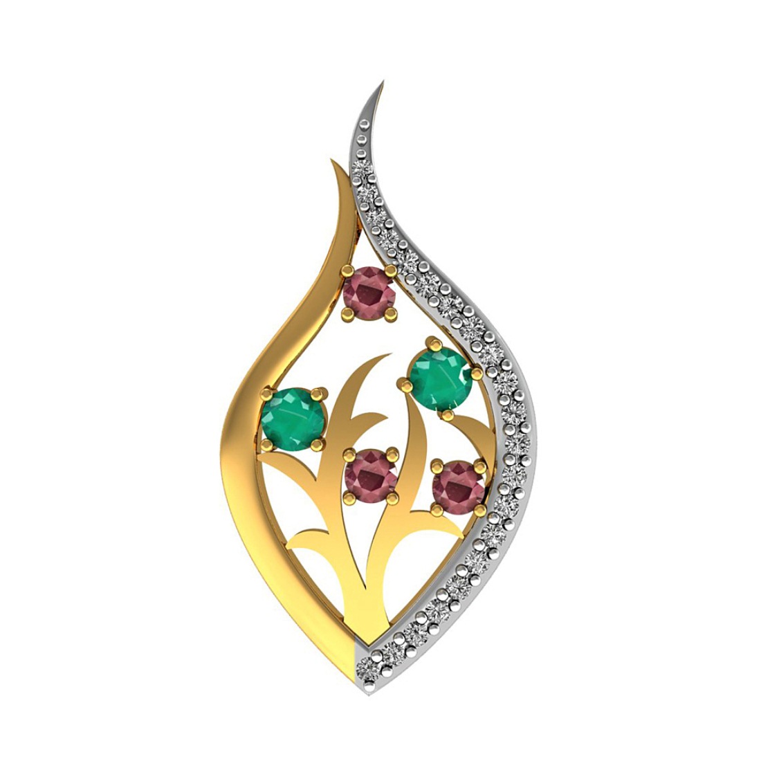 Diamond Pendant with Emerald & Ruby
